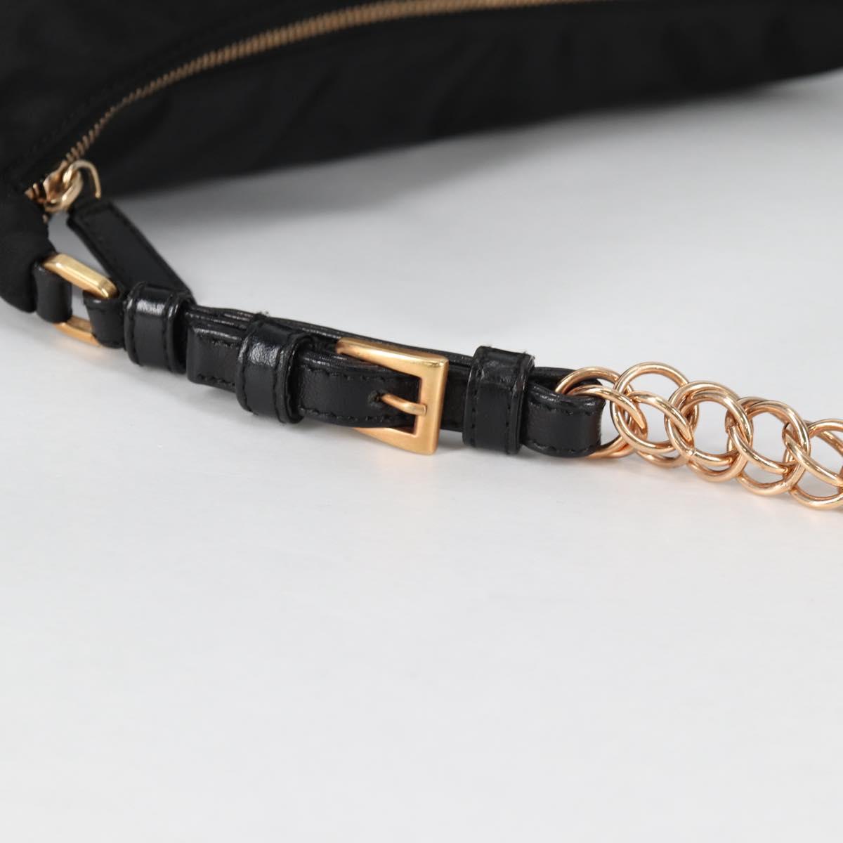 PRADA Chain Shoulder Bag Nylon Black Gold Auth 141036V