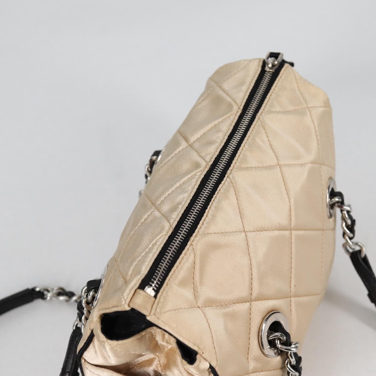 PRADA Chain Shoulder Bag Satin Beige Silver Auth 141037V