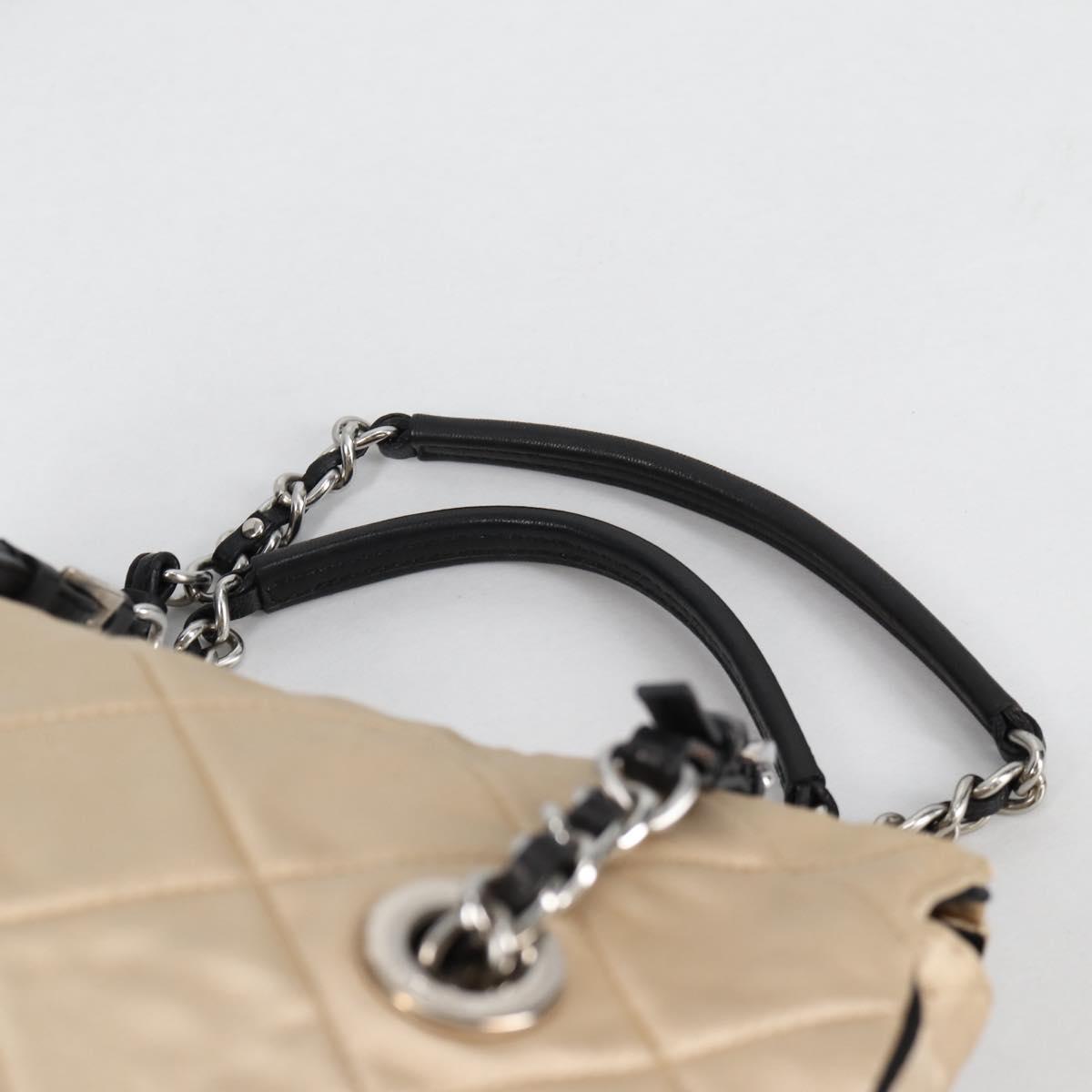 PRADA Chain Shoulder Bag Satin Beige Silver Auth 141037V