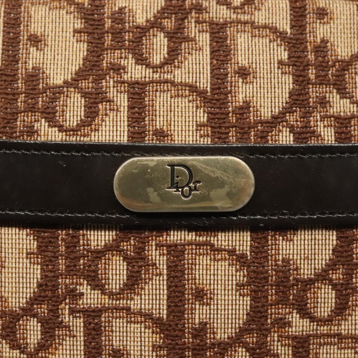 Christian Dior Trotter Canvas Shoulder Bag Brown Gold Auth 141040