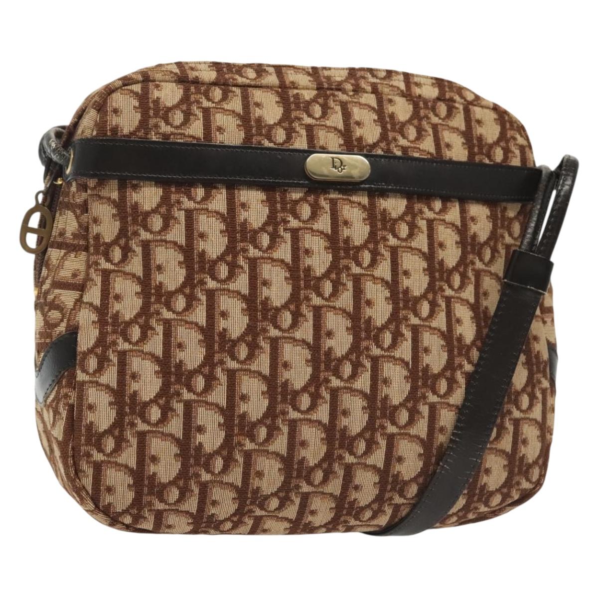 Christian Dior Trotter Canvas Shoulder Bag Brown Gold Auth 141040