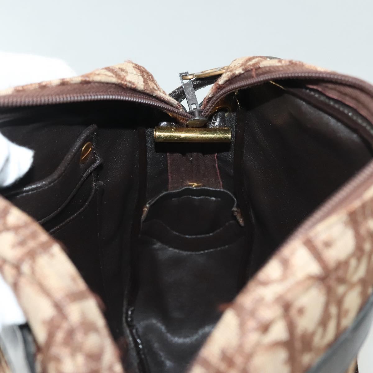 Christian Dior Trotter Canvas Shoulder Bag Brown Gold Auth 141040