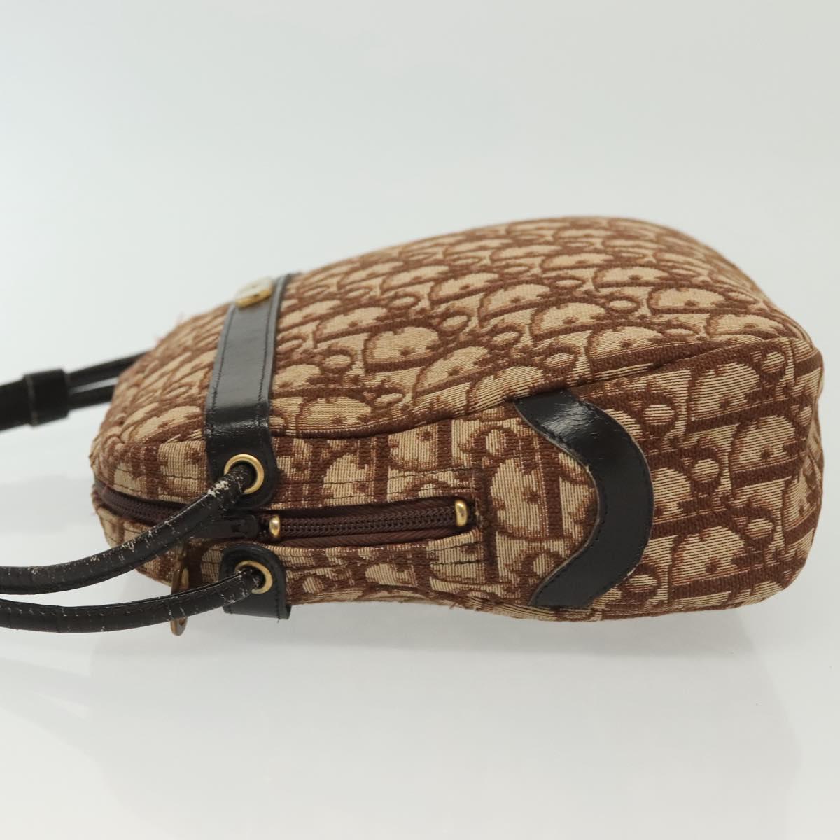 Christian Dior Trotter Canvas Shoulder Bag Brown Gold Auth 141040