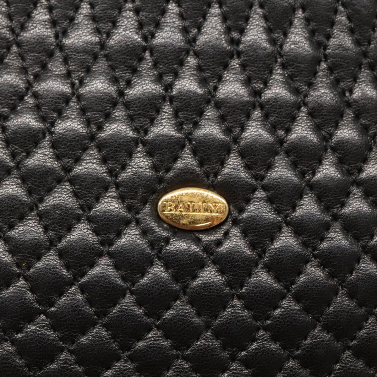 BALLY Chain Shoulder Bag Leather Black Gold Auth 141067