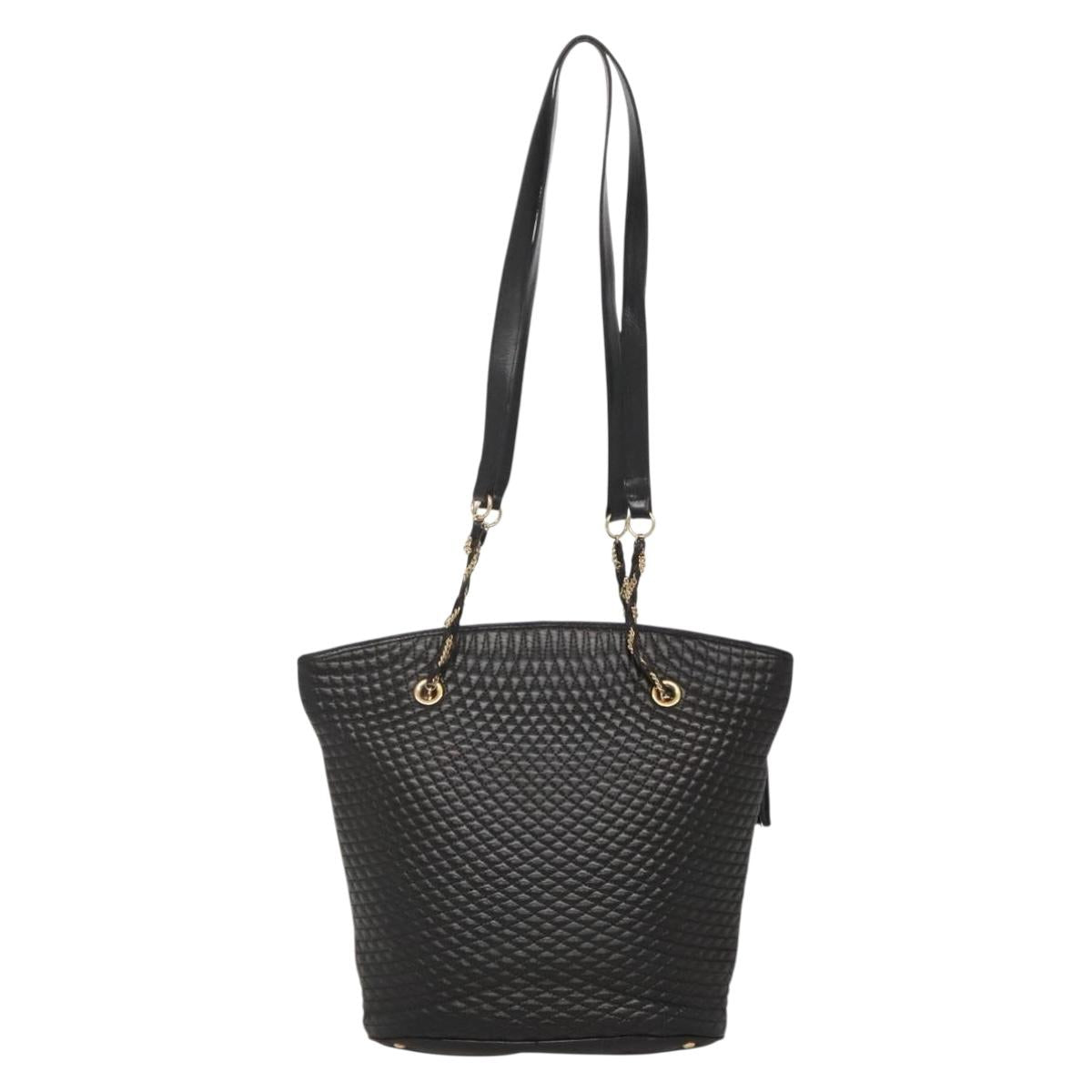 BALLY Chain Shoulder Bag Leather Black Gold Auth 141067