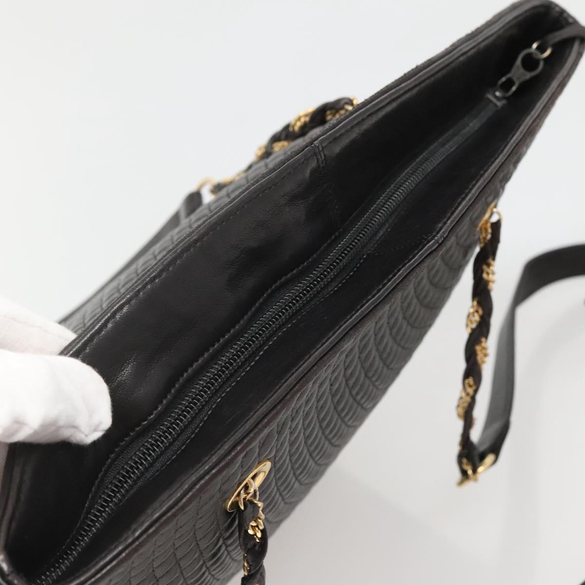 BALLY Chain Shoulder Bag Leather Black Gold Auth 141067