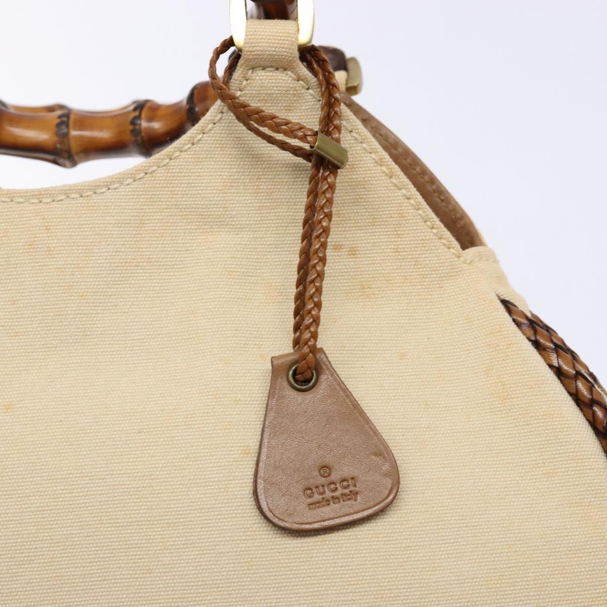 GUCCI Bamboo Hand Bag Canvas Beige Gold Auth 141068