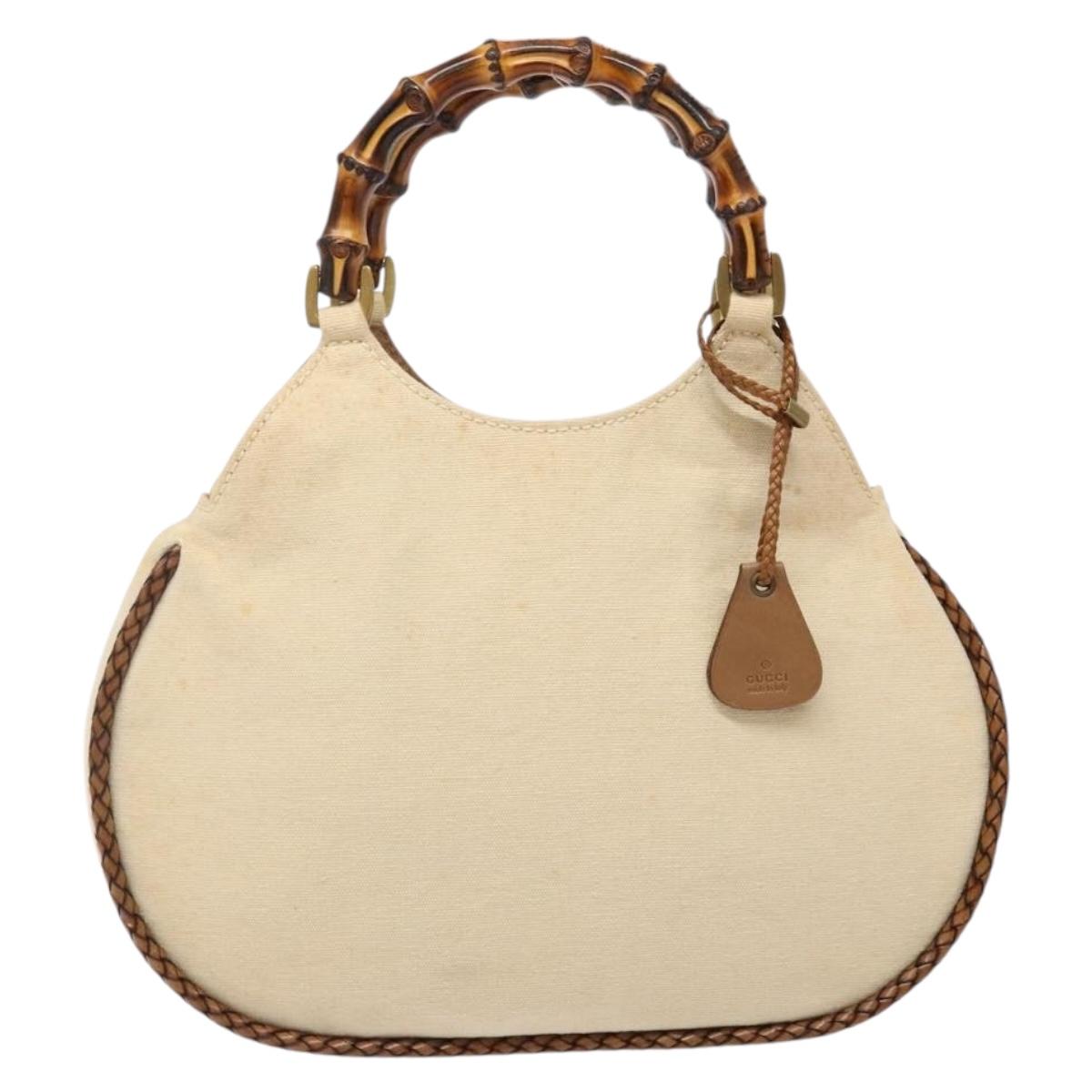GUCCI Bamboo Hand Bag Canvas Beige Gold Auth 141068