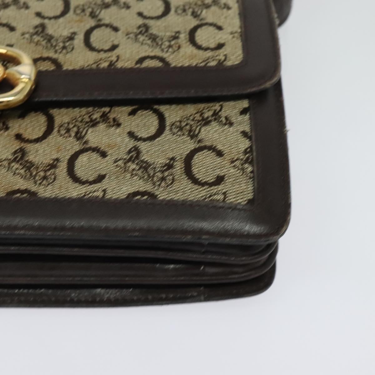 CELINE C Sulky Shoulder Bag Canvas Brown Gold Auth 141070