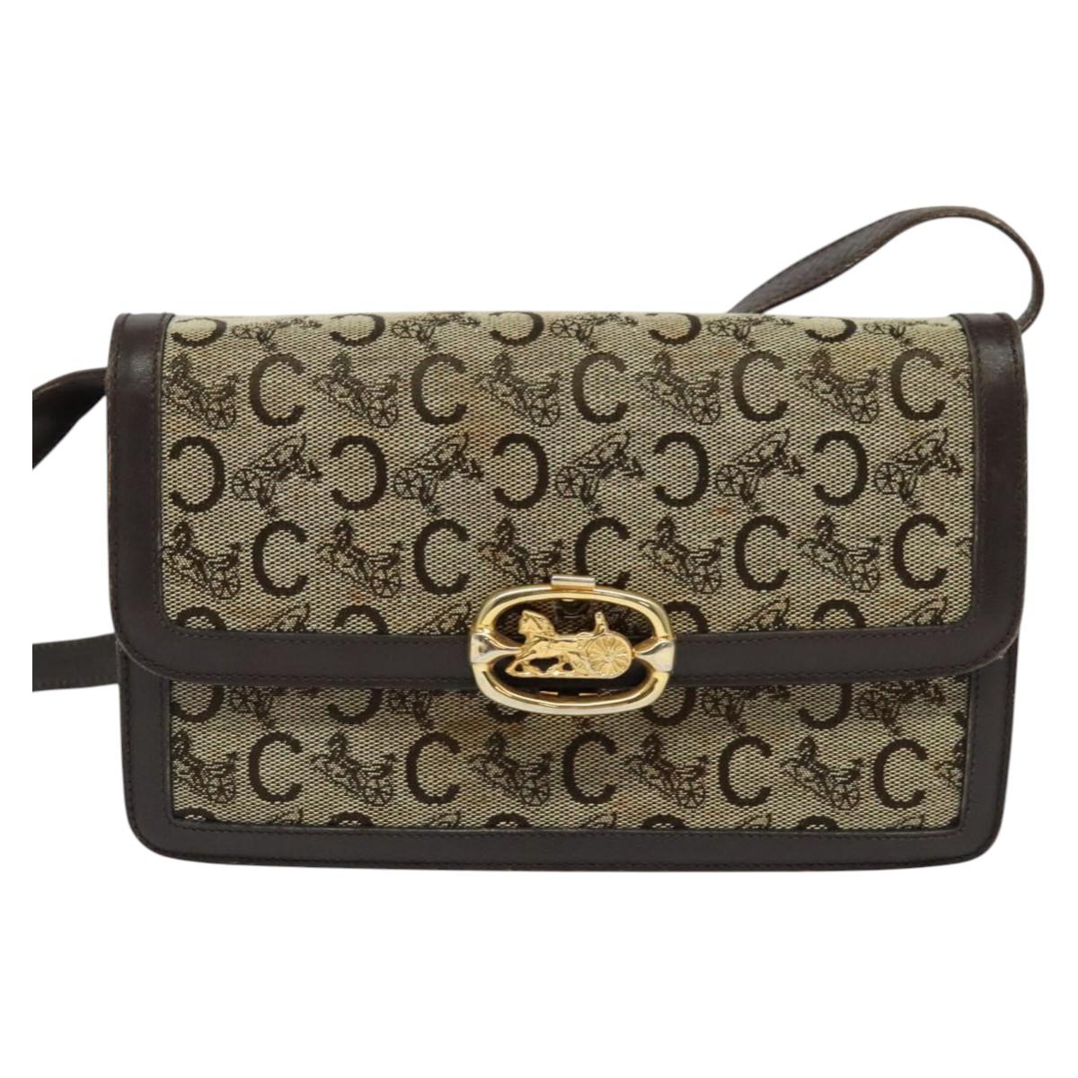 CELINE C Sulky Shoulder Bag Canvas Brown Gold Auth 141070