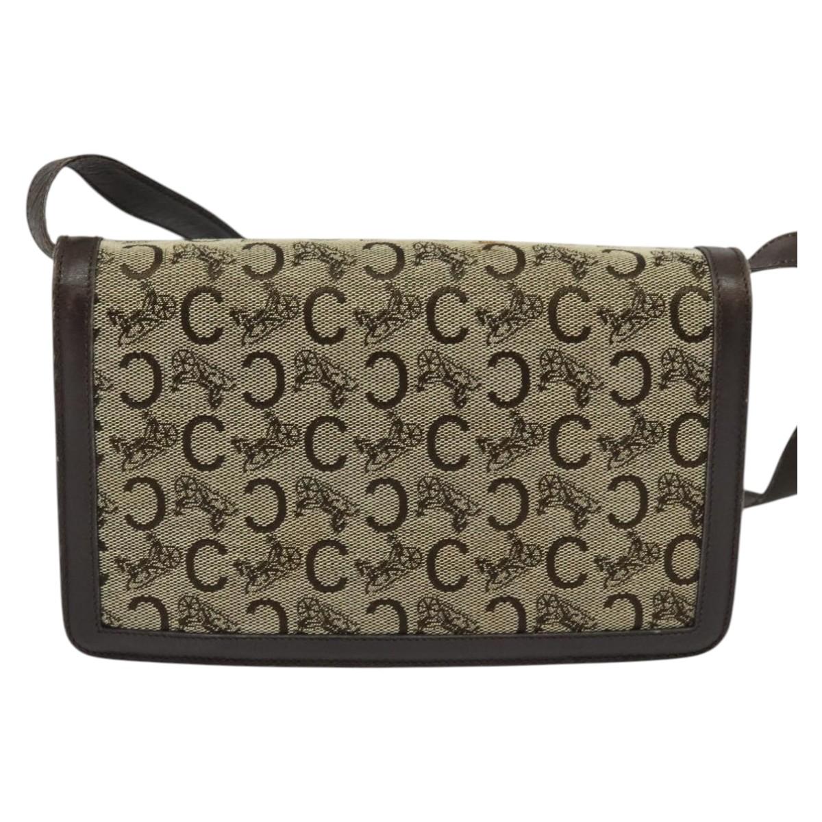 CELINE C Sulky Shoulder Bag Canvas Brown Gold Auth 141070