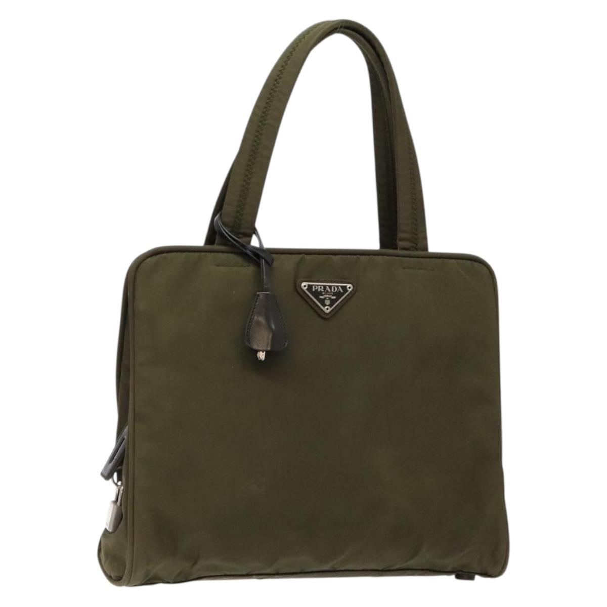 PRADA Hand Bag Nylon Green Auth 141076