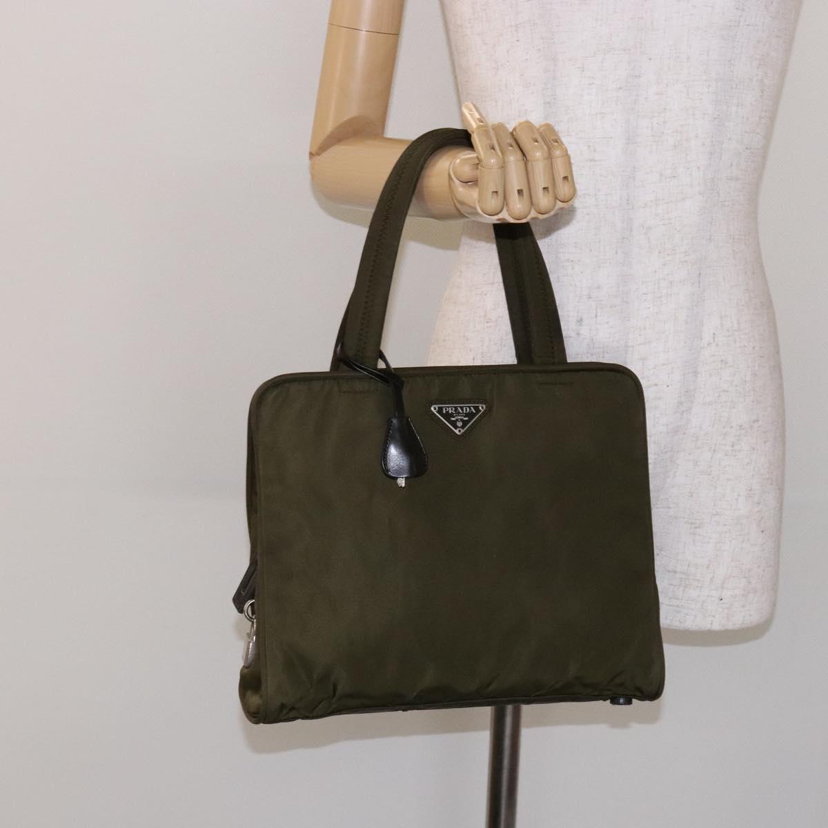 PRADA Hand Bag Nylon Green Auth 141076