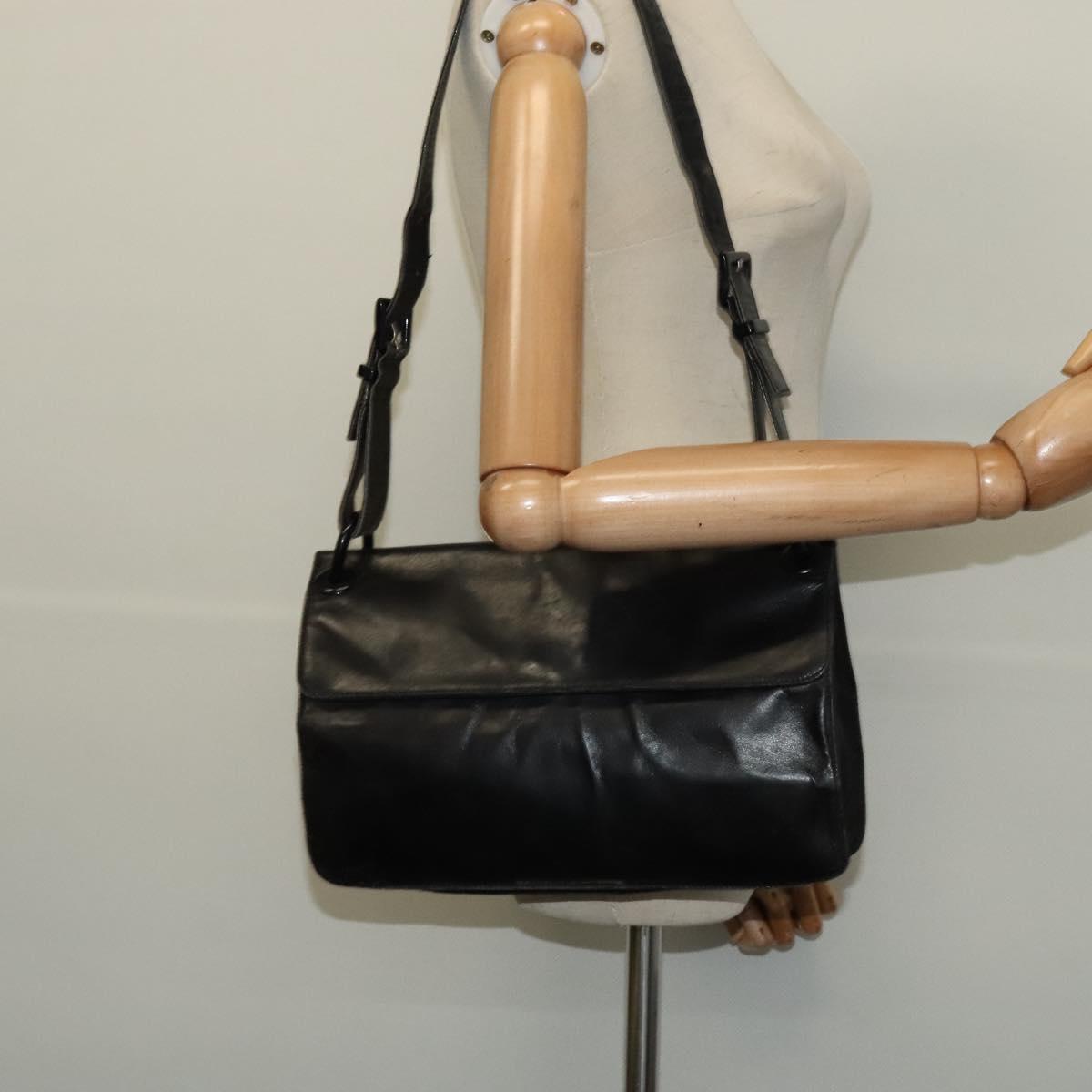 PRADA Shoulder Bag Leather Black Silver Auth 141077