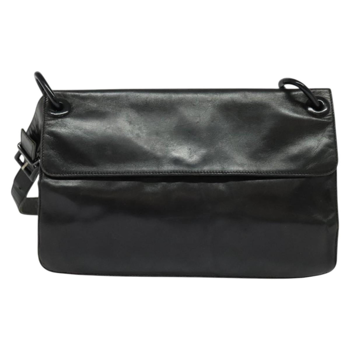 PRADA Shoulder Bag Leather Black Silver Auth 141077