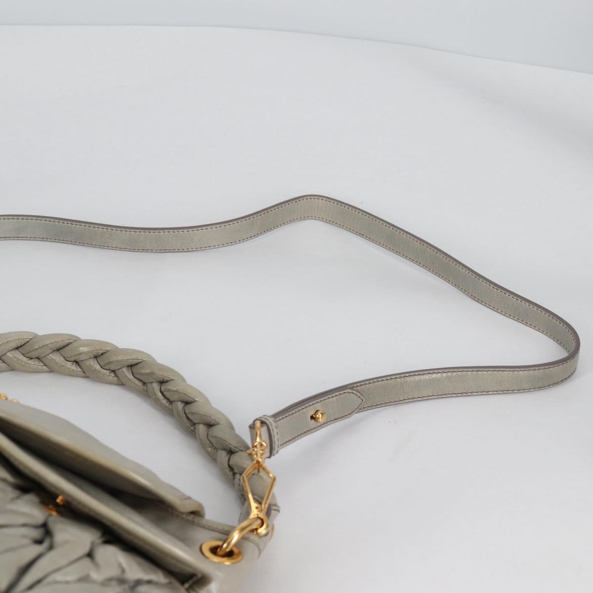 Miu Miu Matelasse Shoulder Bag Leather 2way Gray Gold Auth 141090V