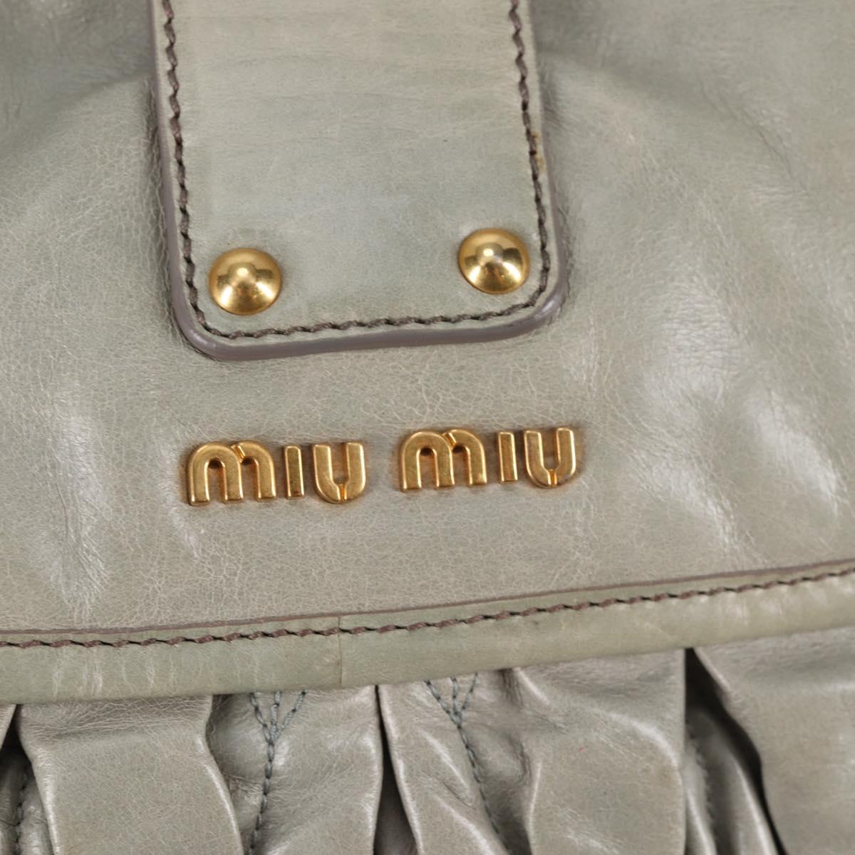 Miu Miu Matelasse Shoulder Bag Leather 2way Gray Gold Auth 141090V