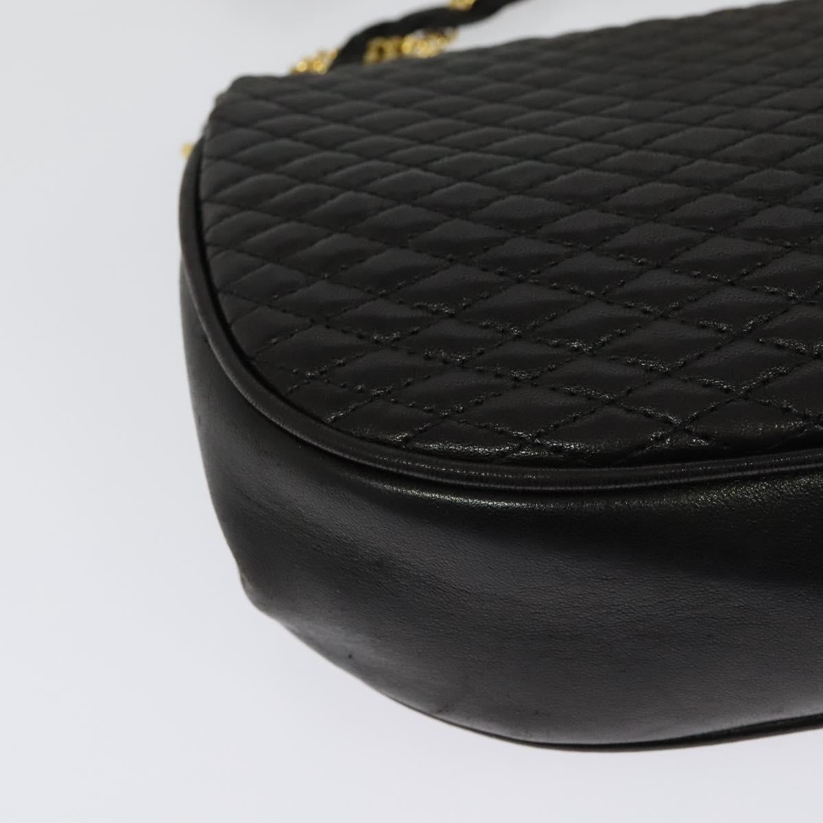 BALLY Quilted Chain Shoulder Bag Leather Black Gold Auth 141092