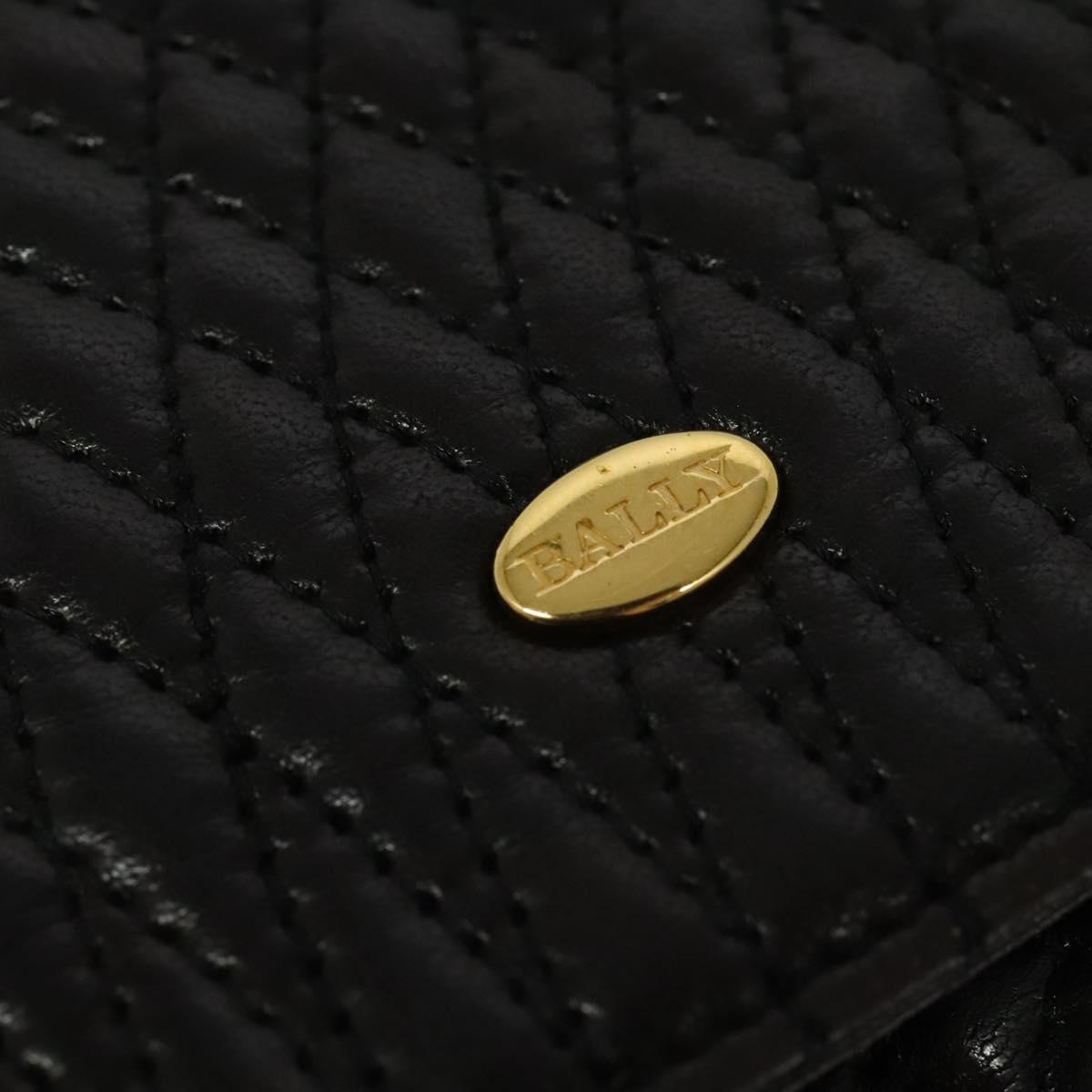 BALLY Quilted Chain Shoulder Bag Leather Black Gold Auth 141092