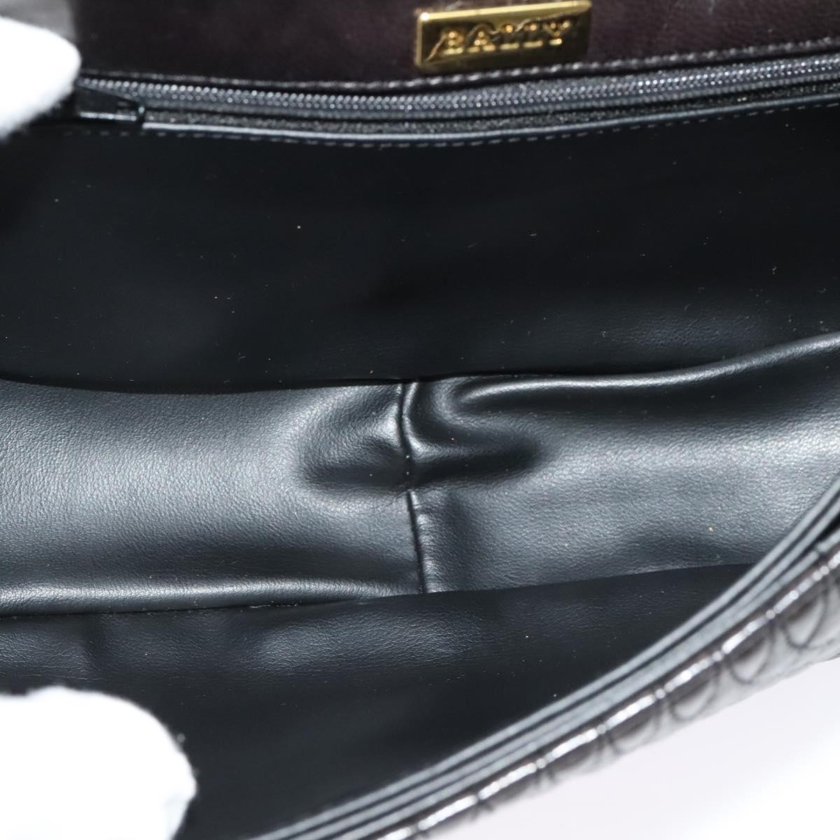 BALLY Quilted Chain Shoulder Bag Leather Black Gold Auth 141092