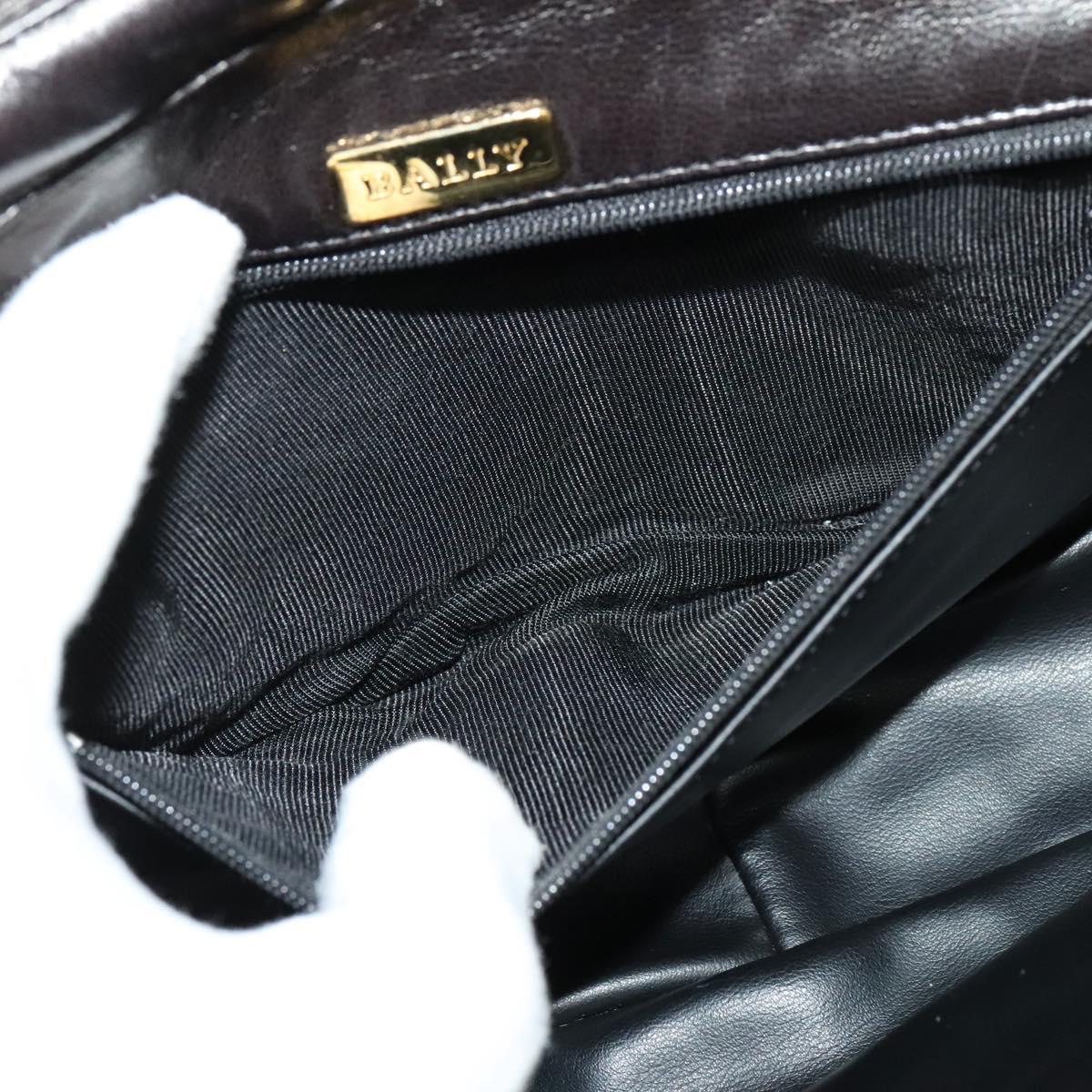 BALLY Quilted Chain Shoulder Bag Leather Black Gold Auth 141092