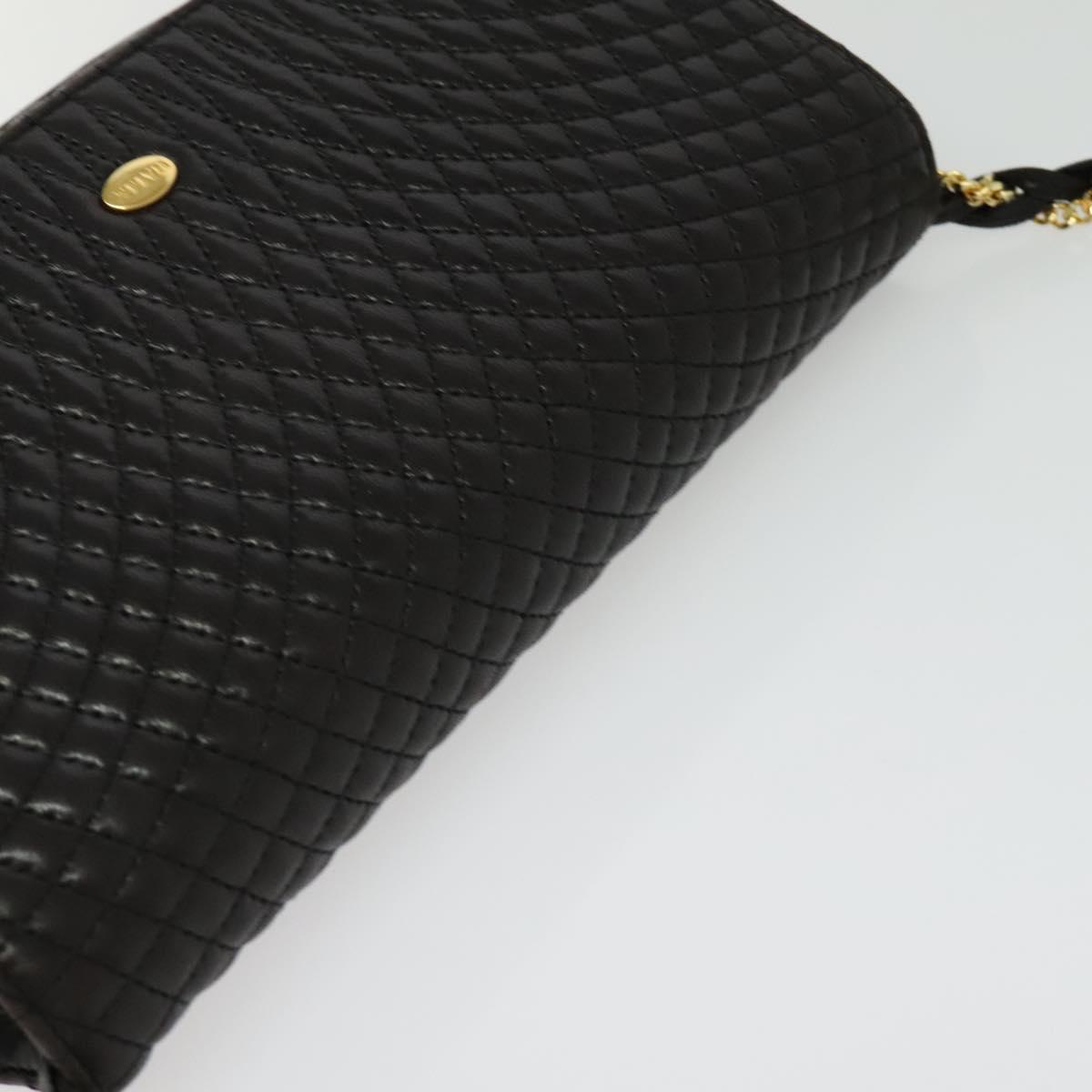 BALLY Quilted Chain Shoulder Bag Leather Black Gold Auth 141092