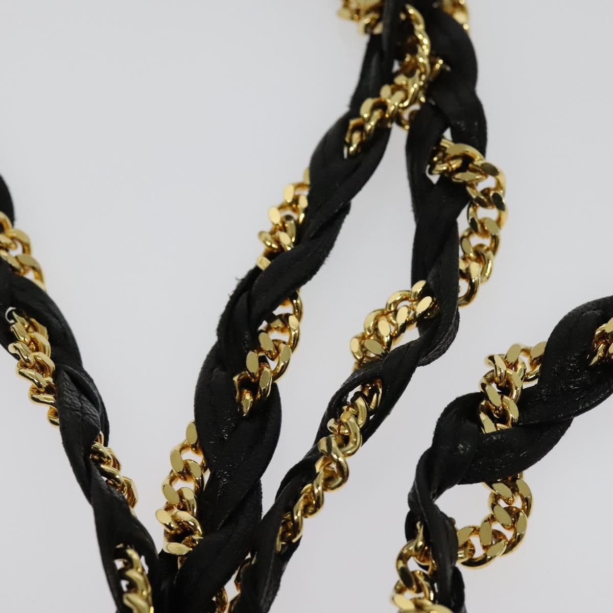 BALLY Quilted Chain Shoulder Bag Leather Black Gold Auth 141092