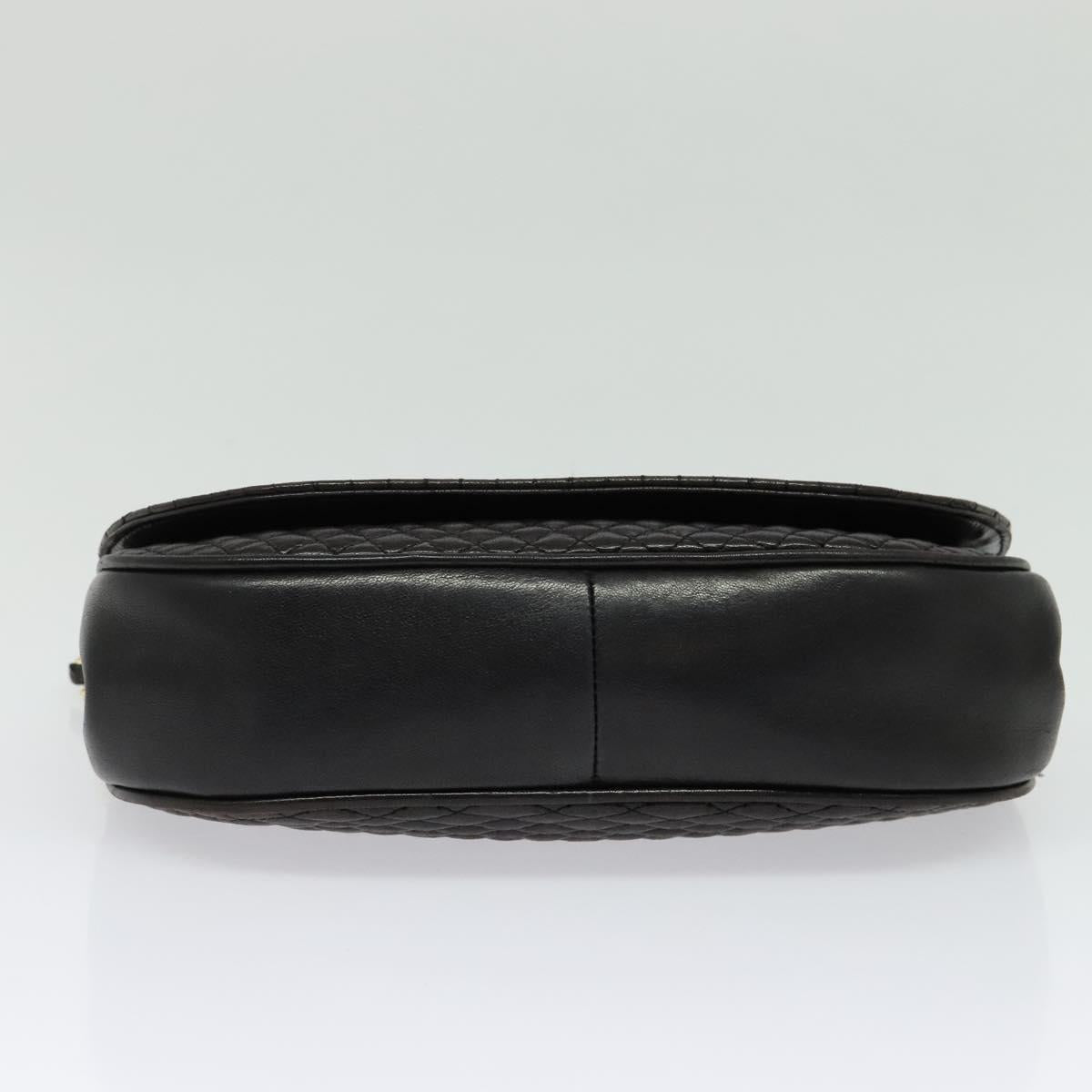 BALLY Quilted Chain Shoulder Bag Leather Black Gold Auth 141092