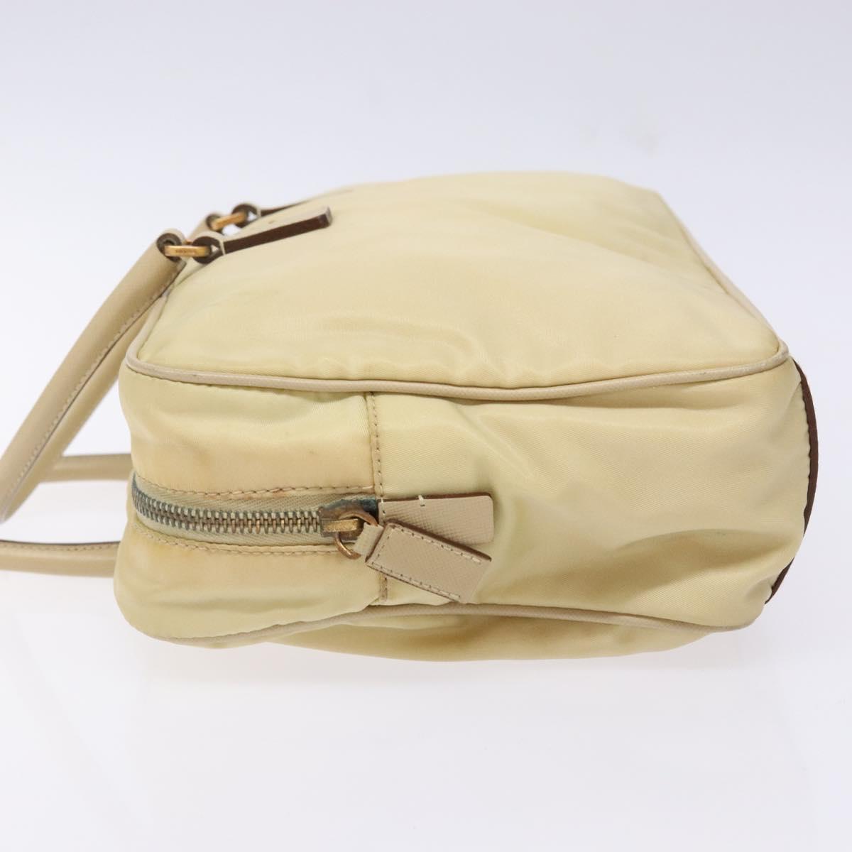 PRADA Hand Bag Nylon Beige Gold Auth 141094