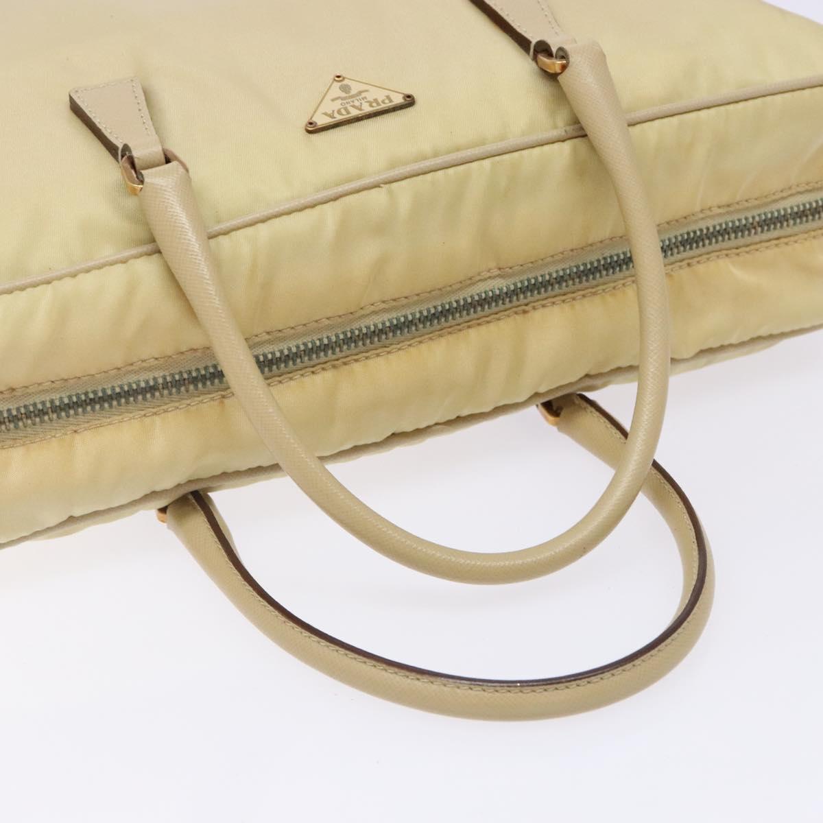 PRADA Hand Bag Nylon Beige Gold Auth 141094