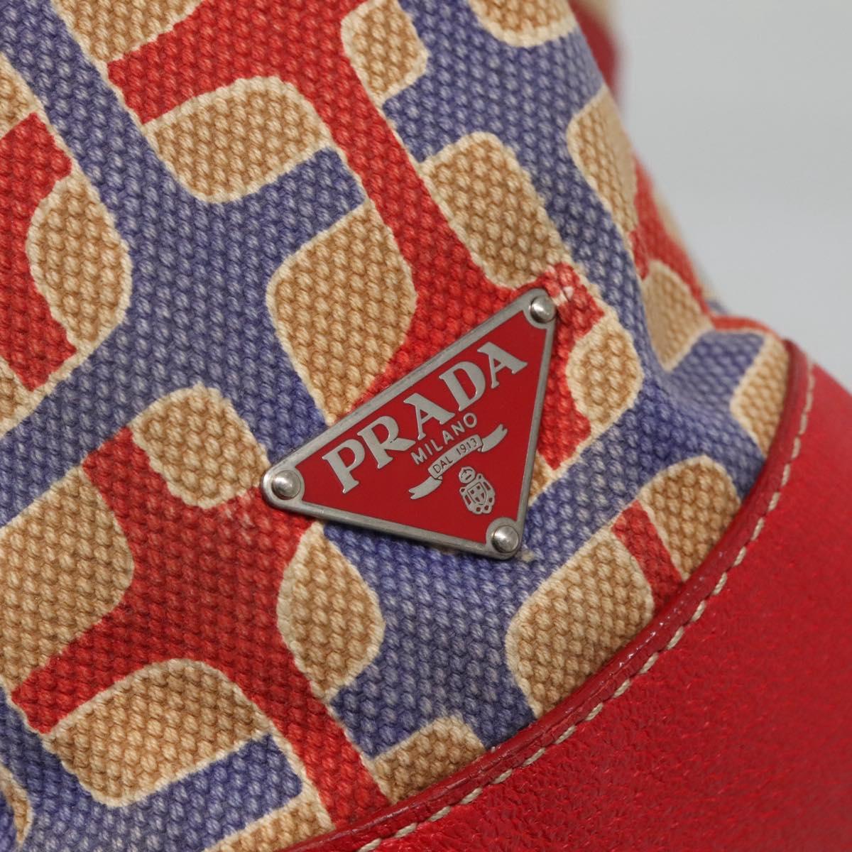 PRADA Tote Bag Canvas Leather Red Gold Auth 141096