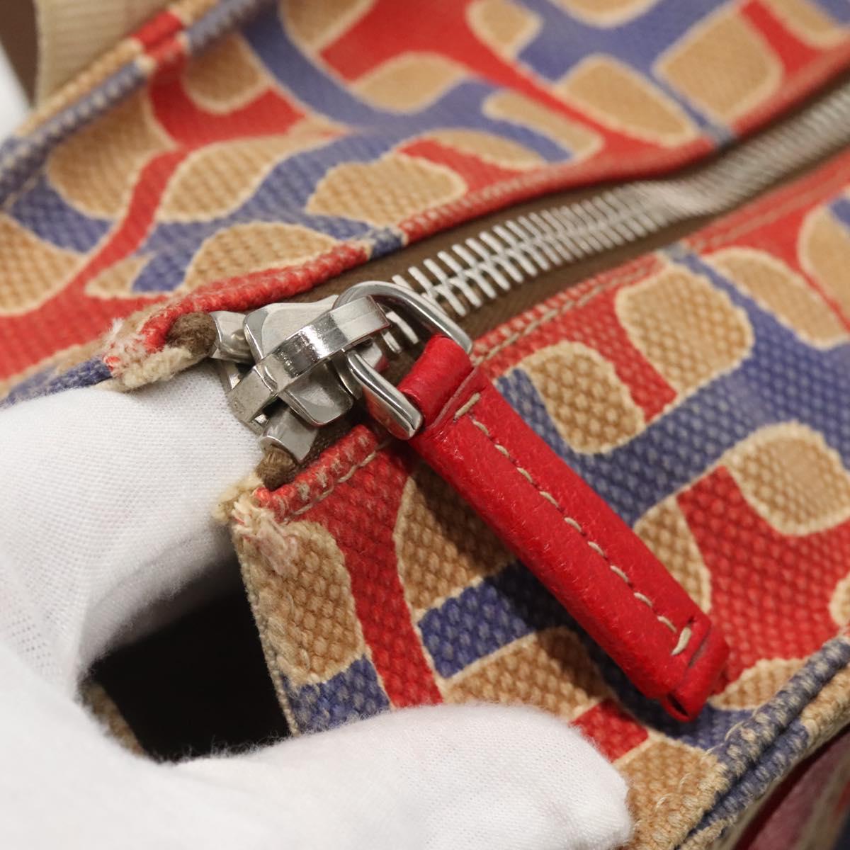 PRADA Tote Bag Canvas Leather Red Gold Auth 141096