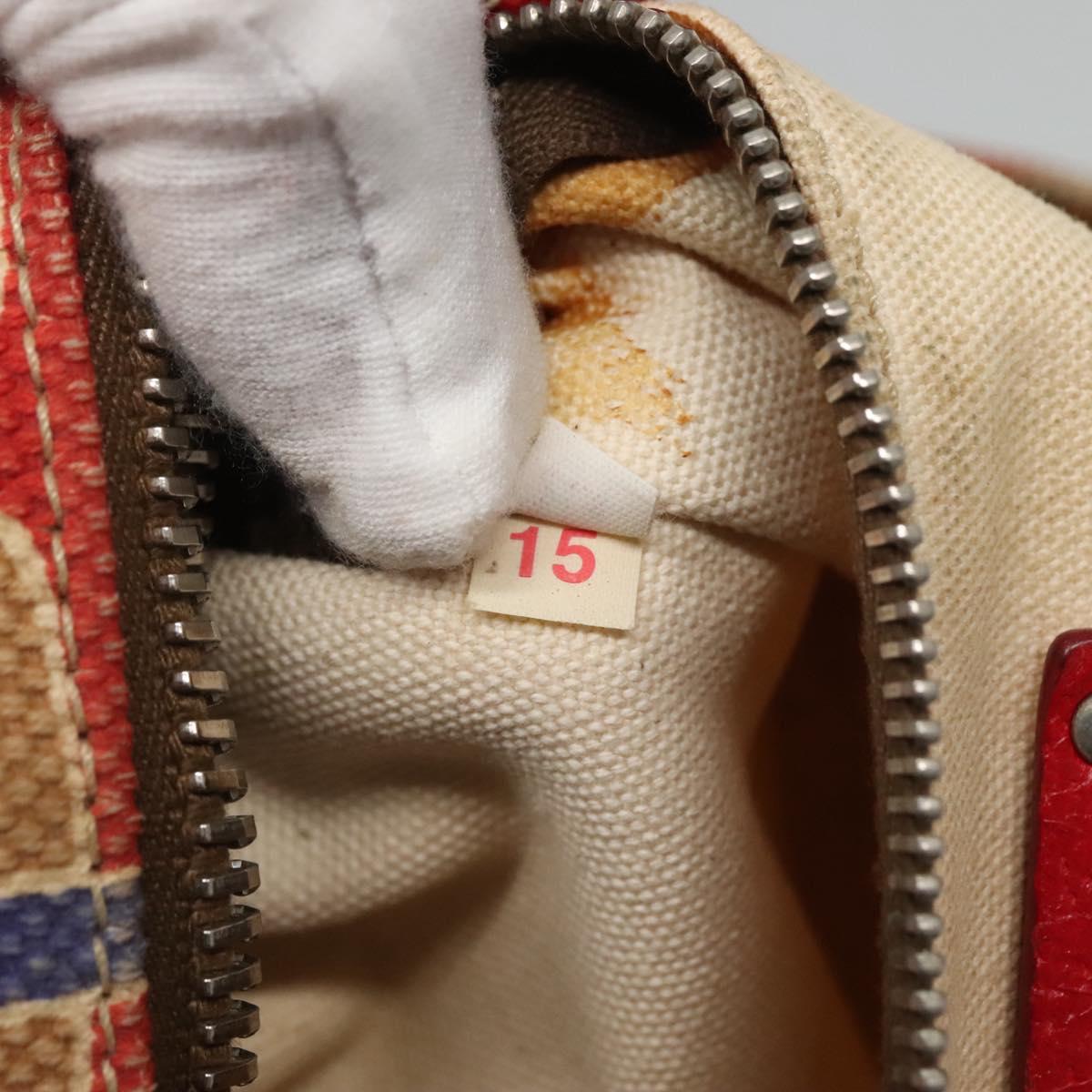 PRADA Tote Bag Canvas Leather Red Gold Auth 141096