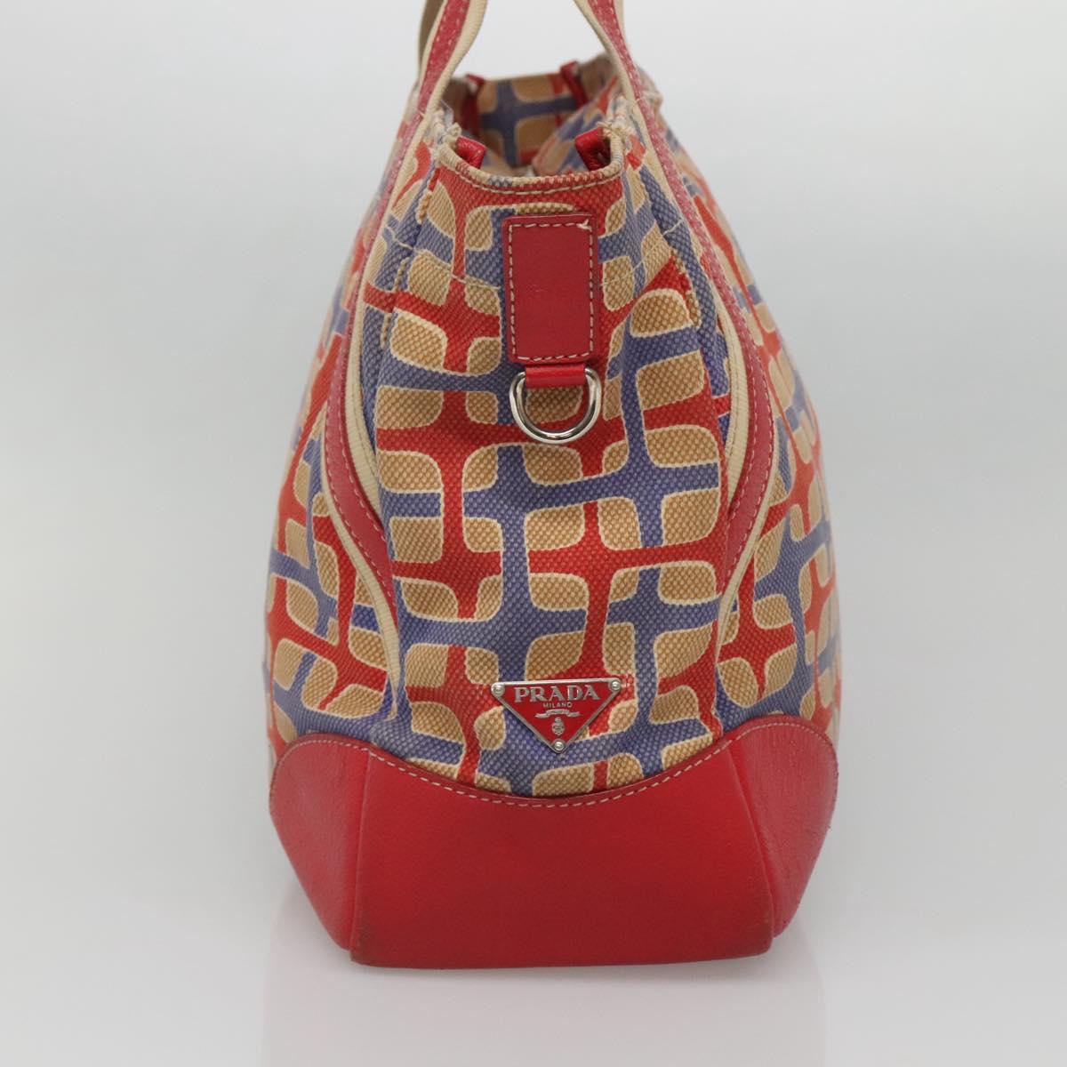 PRADA Tote Bag Canvas Leather Red Gold Auth 141096