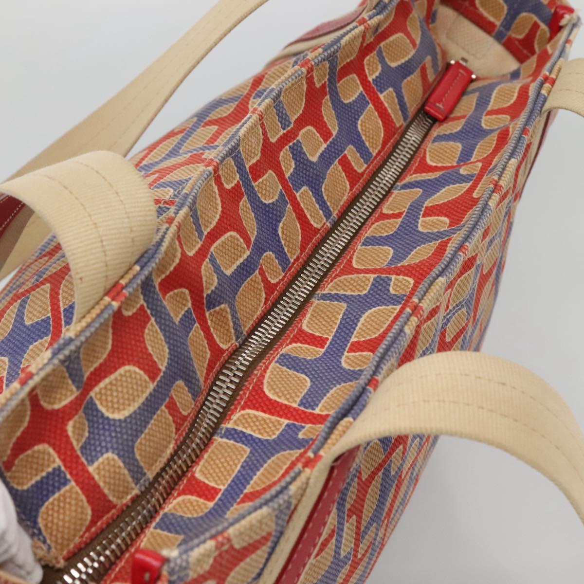 PRADA Tote Bag Canvas Leather Red Gold Auth 141096