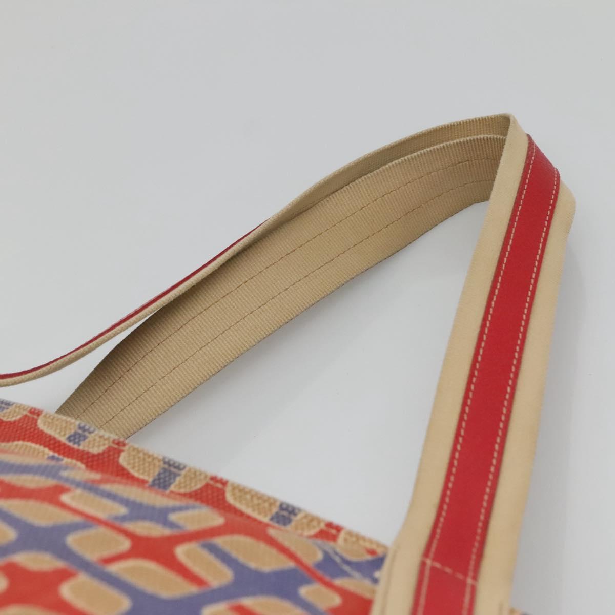 PRADA Tote Bag Canvas Leather Red Gold Auth 141096