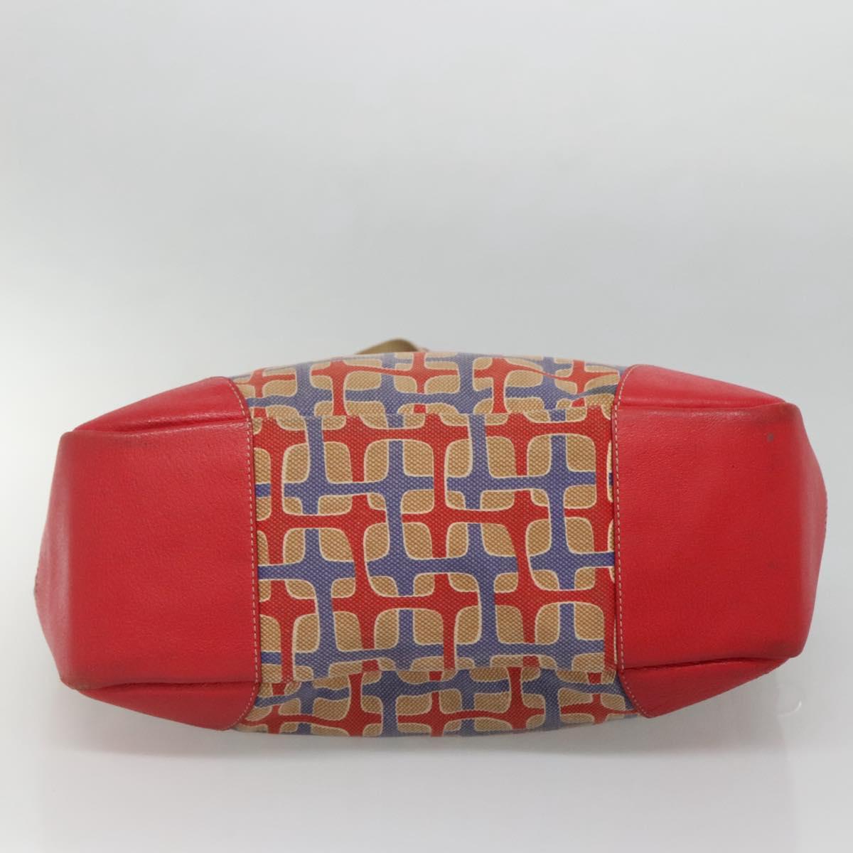 PRADA Tote Bag Canvas Leather Red Gold Auth 141096