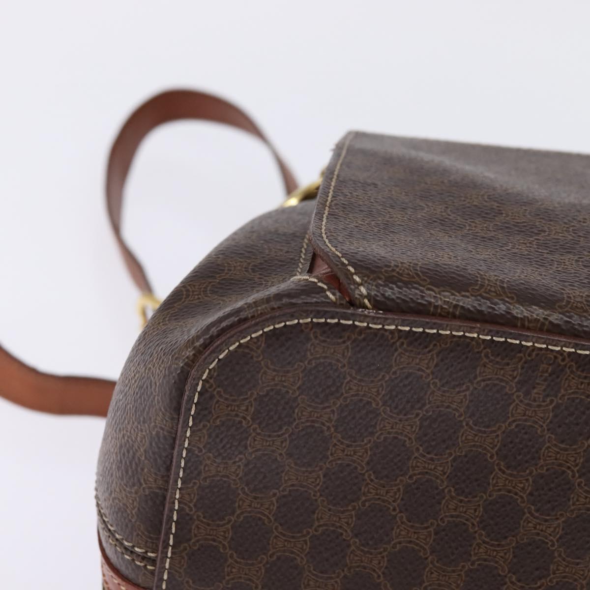 CELINE Macadam Canvas Backpack PVC Leather Brown Gold Auth 141097