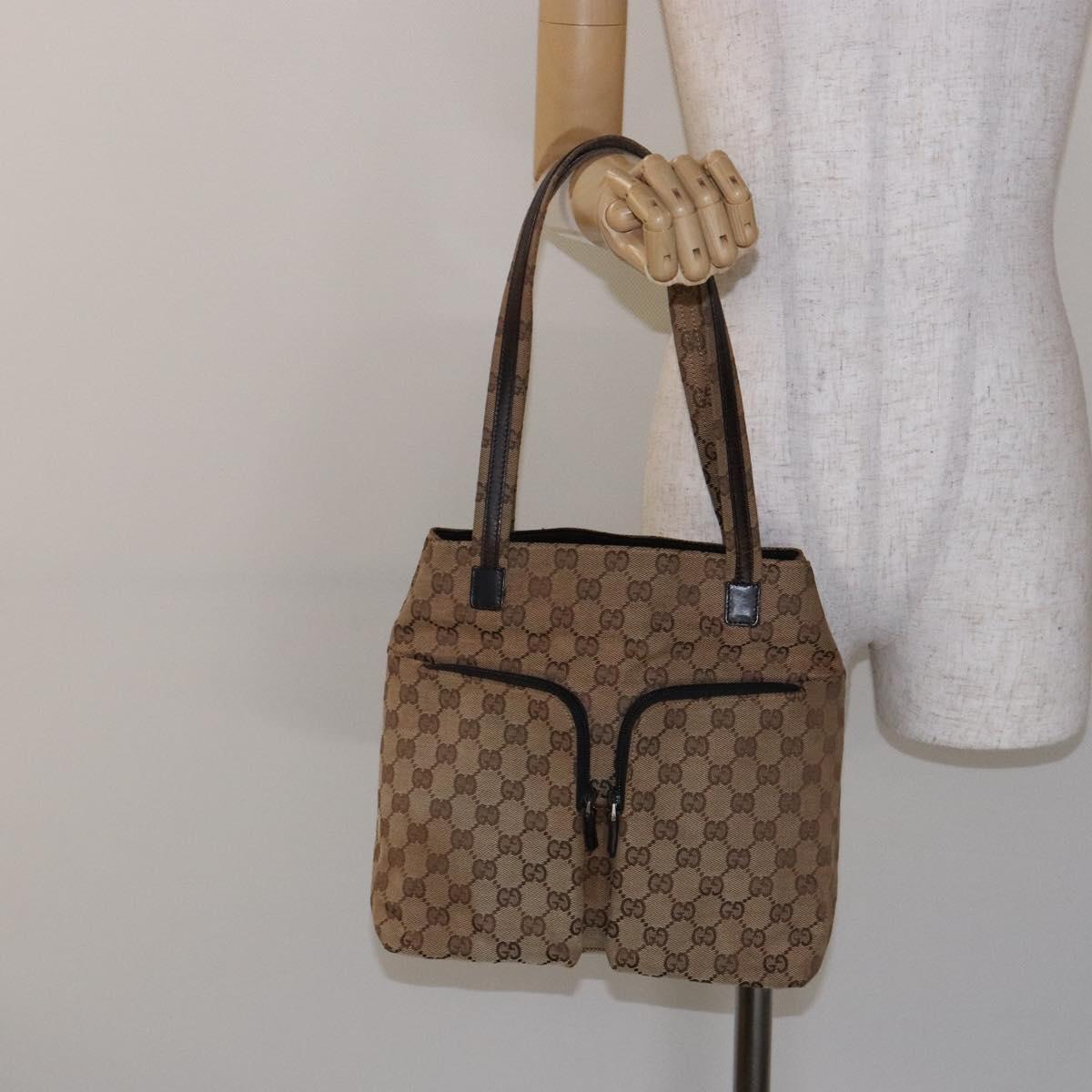 GUCCI GG Canvas Shoulder Bag Beige Silver 002 1076 Auth 141101