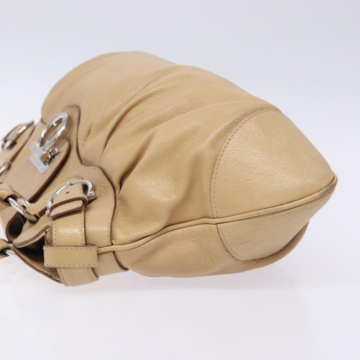 Salvatore Ferragamo Gancini Hand Bag Leather Beige Silver Auth 141104