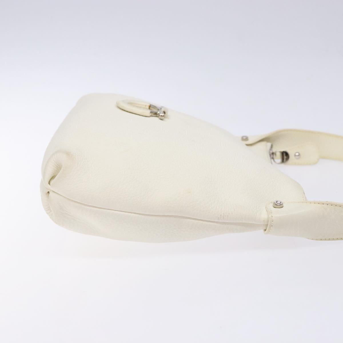 Salvatore Ferragamo Gancini Shoulder Bag Leather White Silver Auth 141105