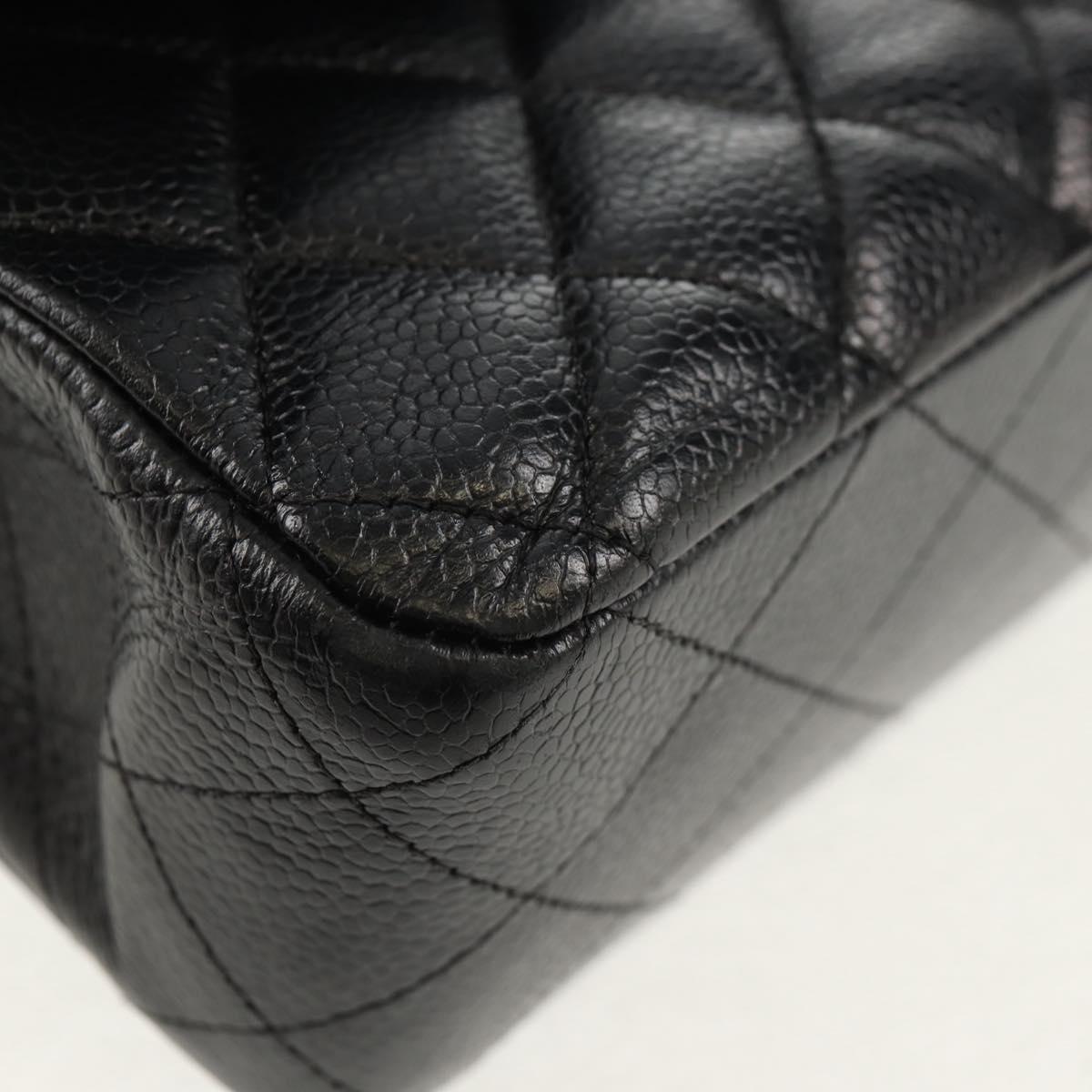 CHANEL Matelasse 25 Double Flap Chain Bag Caviar Skin Black Gold CC Auth 141138M