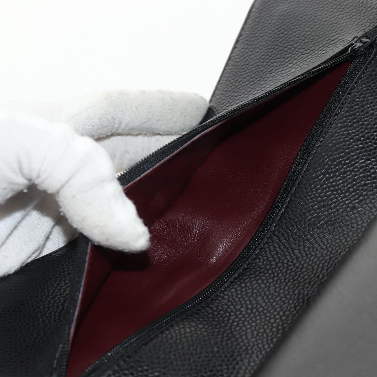 CHANEL Matelasse 25 Double Flap Chain Bag Caviar Skin Black Gold CC Auth 141138M