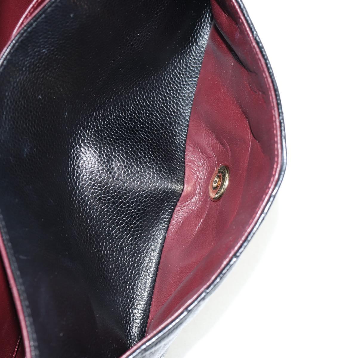 CHANEL Matelasse 25 Double Flap Chain Bag Caviar Skin Black Gold CC Auth 141138M