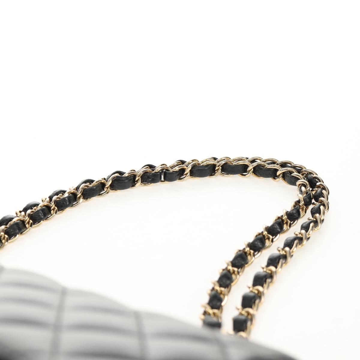 CHANEL Matelasse 25 Double Flap Chain Bag Caviar Skin Black Gold CC Auth 141138M