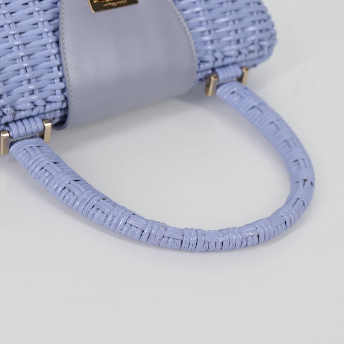 Salvatore Ferragamo Gancini Hand Bag Rattan Purple Gold Auth 141146V
