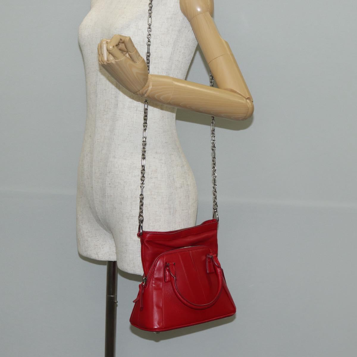 Maison Margiela 5AC Mini Hand Bag Leather 2way Red Silver Auth 141149M