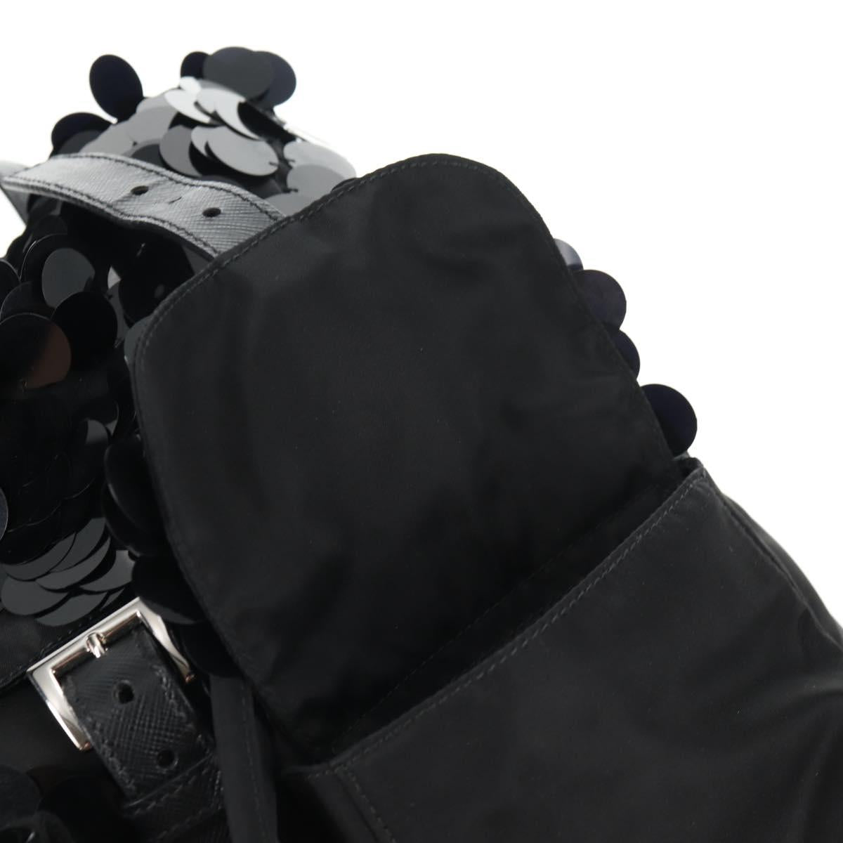 PRADA Sequin Backpack Nylon Black Silver Auth 141151M