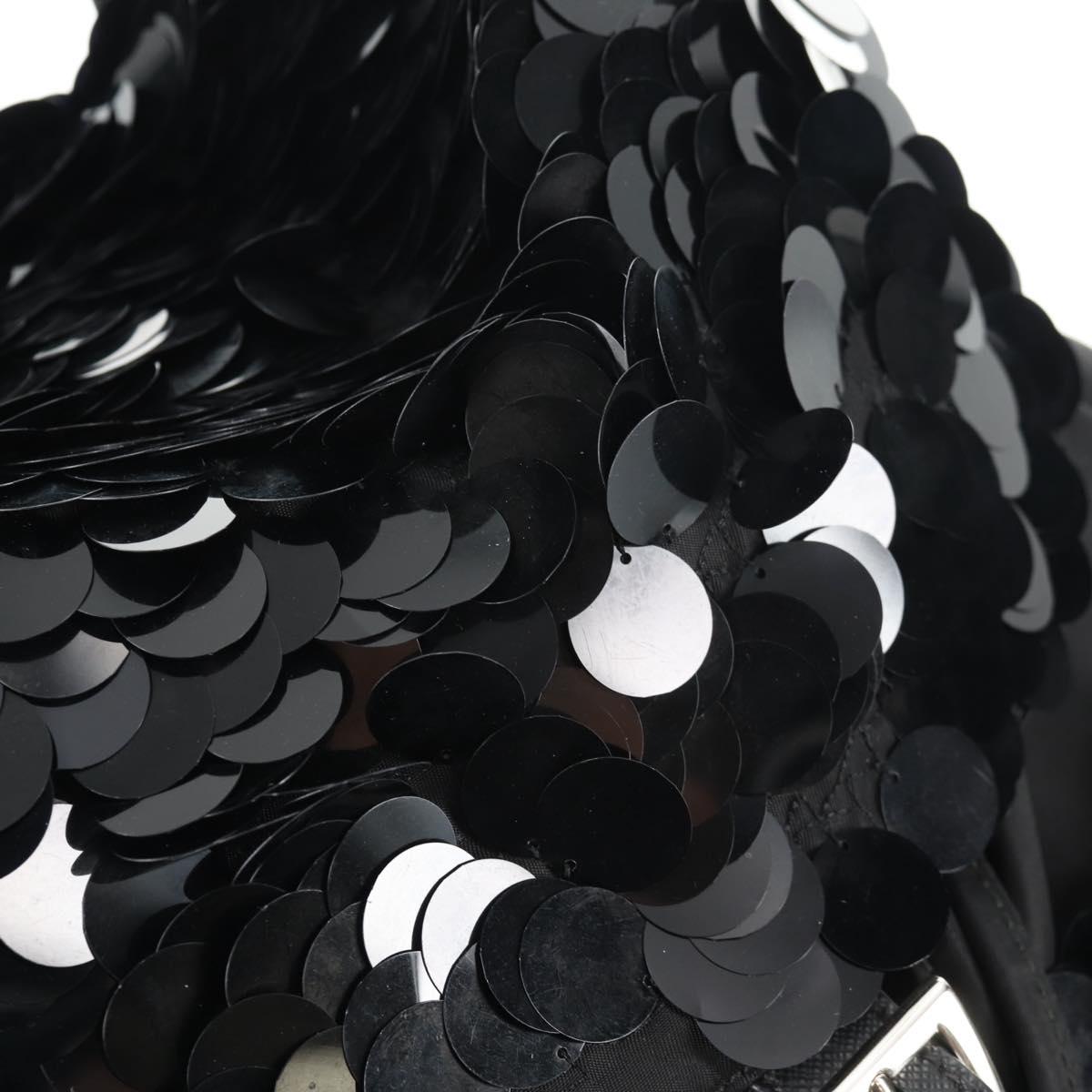 PRADA Sequin Backpack Nylon Black Silver Auth 141151M