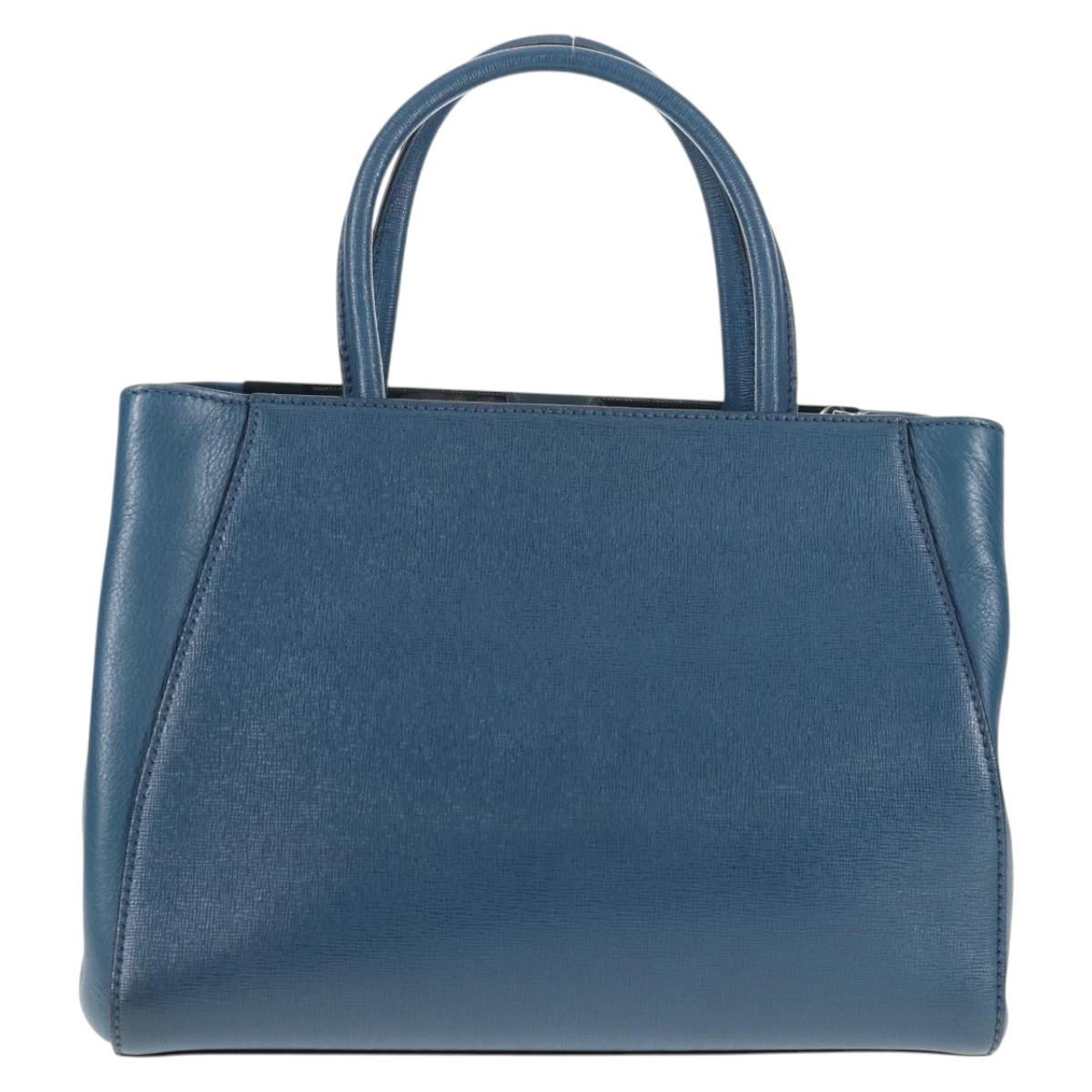 FENDI Petite To Jules Hand Bag Leather 2way Blue Silver Auth 141157